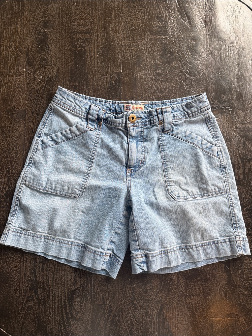 Y2K Faded Glory Light Wash Denim Patch-Pocket Shorts